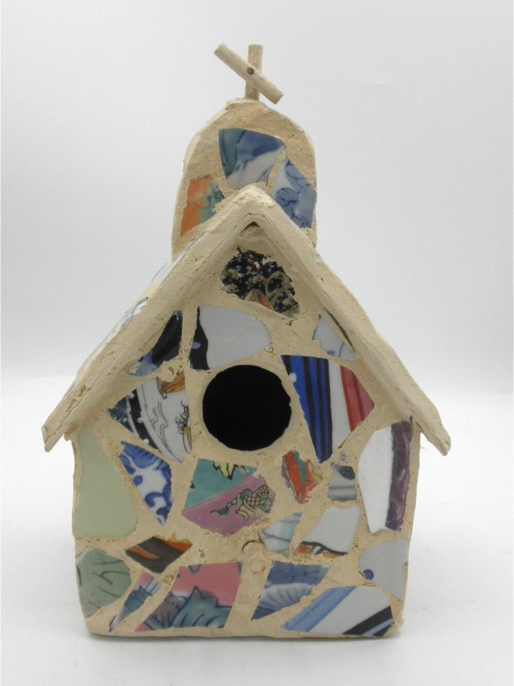 Handcrafted Decorative Mosaic Bird House Inlaid Ceramic  Multi-color Whimsical